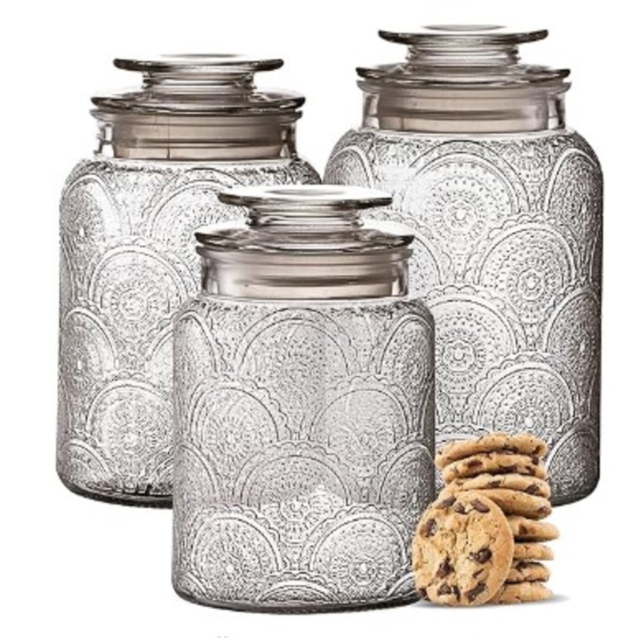 Airtight Food Storage Containers - Retro Design - Pantry Organisation, Glass Canisters Storage for Cookies, Tea, Sugar, Candy Jars, Sugar Packet, Set of 3